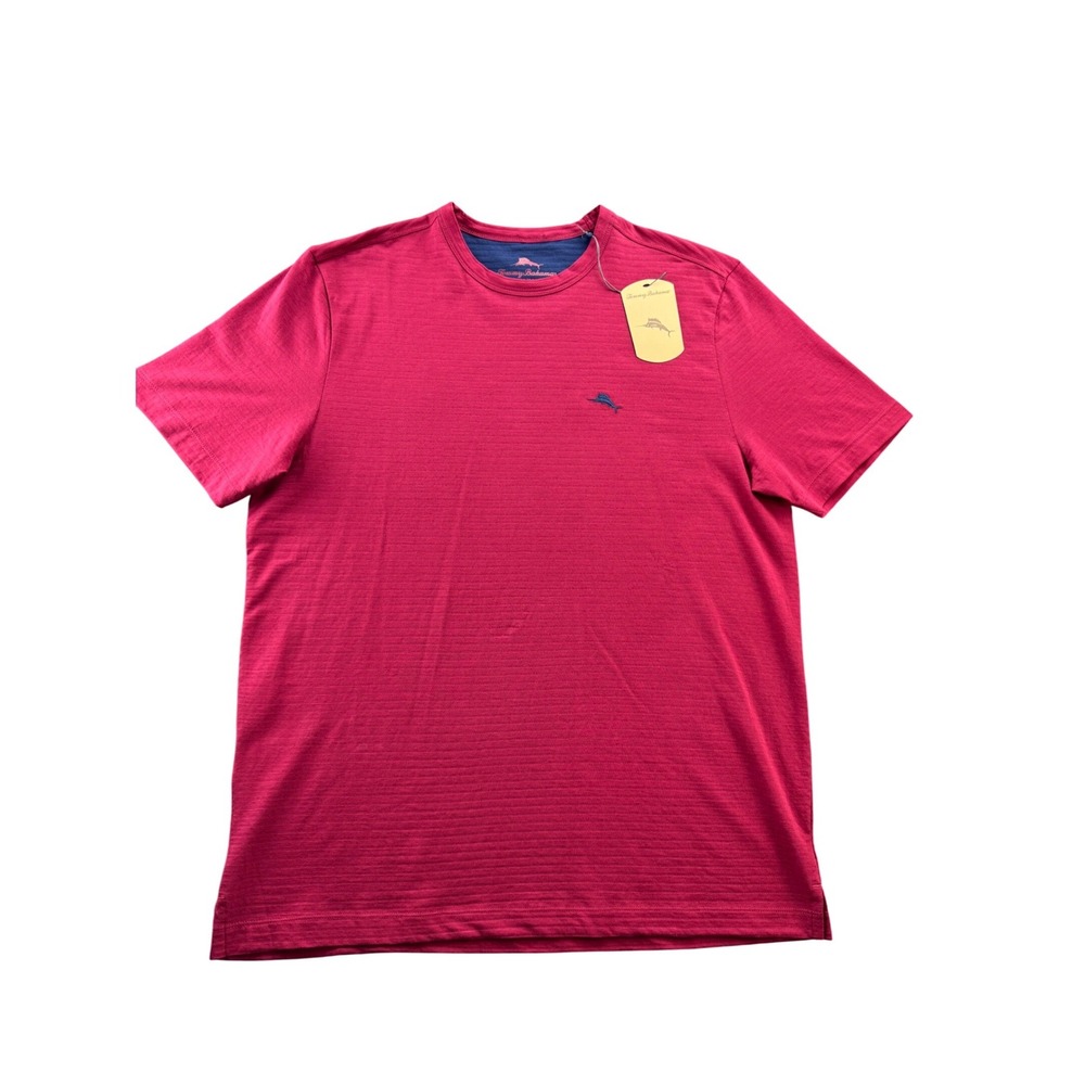 Tommy Bahama Rhumba T Shirt‎ Burgundy Stripe Textured Logo Mens Size M